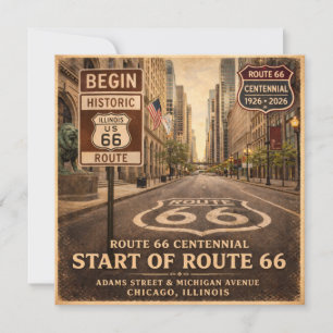Tarjeta Línea de inicio de la Ruta 66 Saludo de Chicago