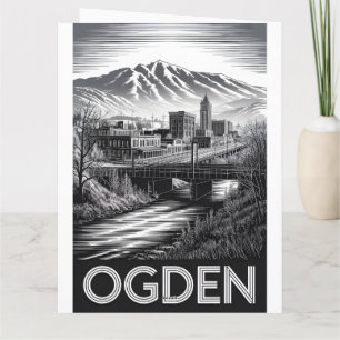 Tarjeta Línea del cielo de Ogden Utah Negro Blanco Grabado