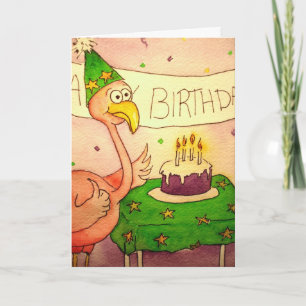 Tarjeta Línea feliz cumpleaños del flamenco del pájaro