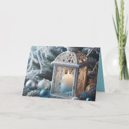 Tarjeta Linterna de invierno blanca y azul escarchada