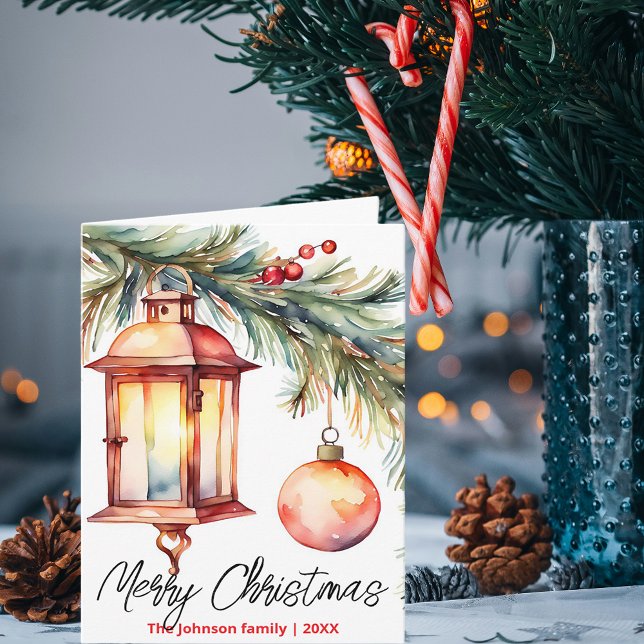 Tarjeta Linterna de navidades con rama de Pino Holly Berri (Subido por el creador)