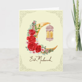 Tarjeta Linterna islámica de la media luna floral Rosa Eid