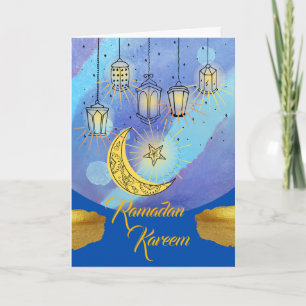 Tarjeta Linternas de Ramadan Kareem por la noche