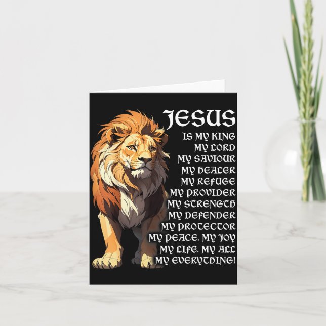 Tarjeta Lion Christian Jesus Is My King, God, Lord, And Sa (Anverso)