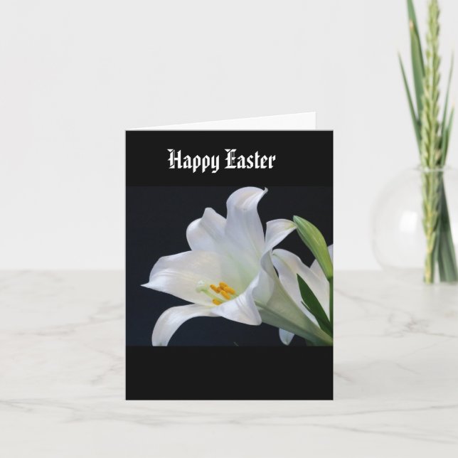 Tarjeta Lirio de Pascua sobre fondo negro (Anverso)