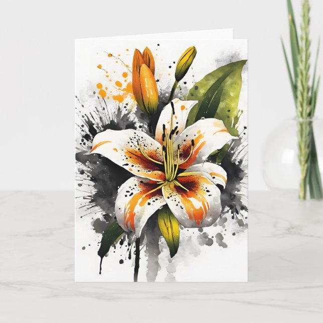 Tarjeta Lirio tigre - Flores de acuarela (Anverso)