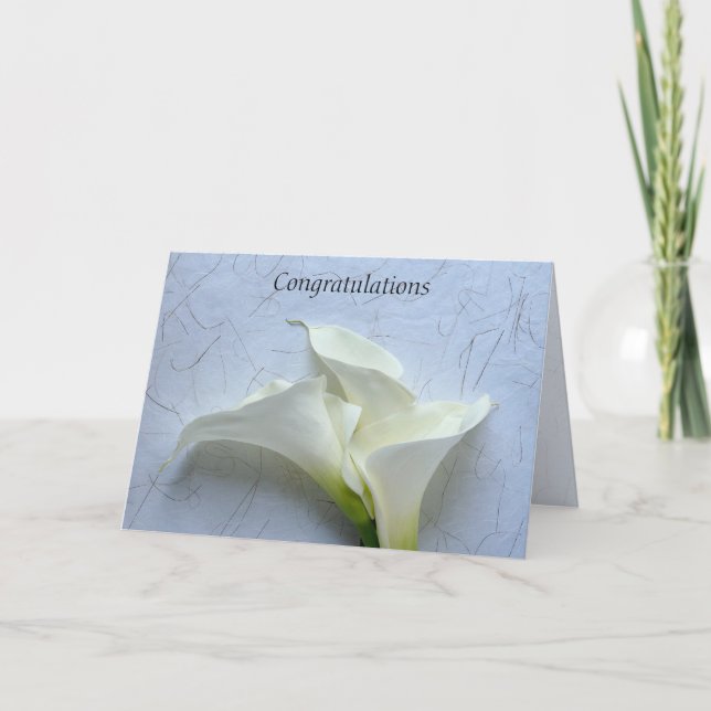 Tarjeta Lirios calla sobre fondo decorativo boda (Anverso)