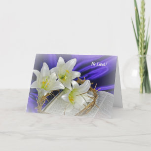 Tarjeta Lirios de Pascua en la Biblia