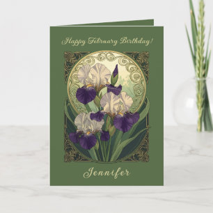 Tarjeta Lirios Flores de Cumpleaños de Febrero Estilo Art