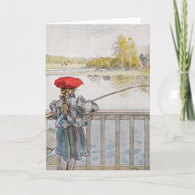 Tarjeta Lisbeth una pesca de la niña de Carl Larsson (Anverso)