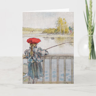 Tarjeta Lisbeth una pesca de la niña de Carl Larsson