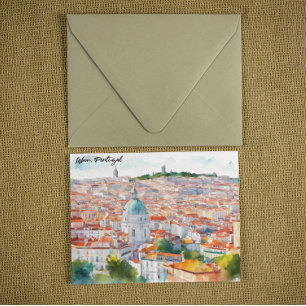 Tarjeta Lisboa Portugal Vista panorámica acuarela Ciudad