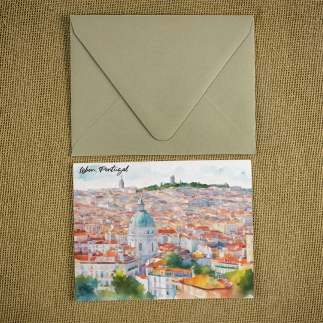 Tarjeta Lisbon Portgual Watercolor Panorama View City (Lisbon Portgual Watercolor Panorama View City Card)