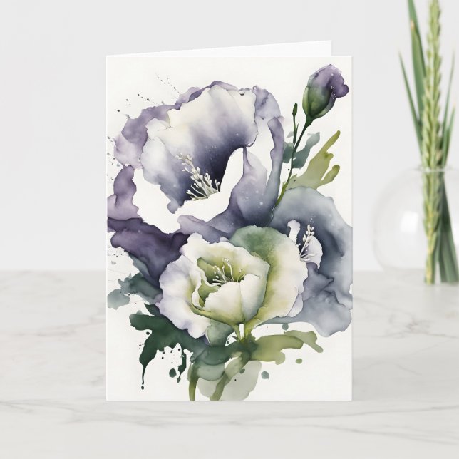 Tarjeta Lisianthus - Flores de acuarela (Anverso)