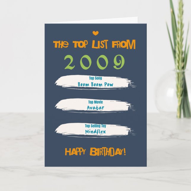 Tarjeta Lista de cumpleaños de 2009 (Anverso)