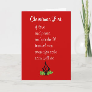 Tarjeta Lista de Navidad - un divertido poema de Feliz Nav