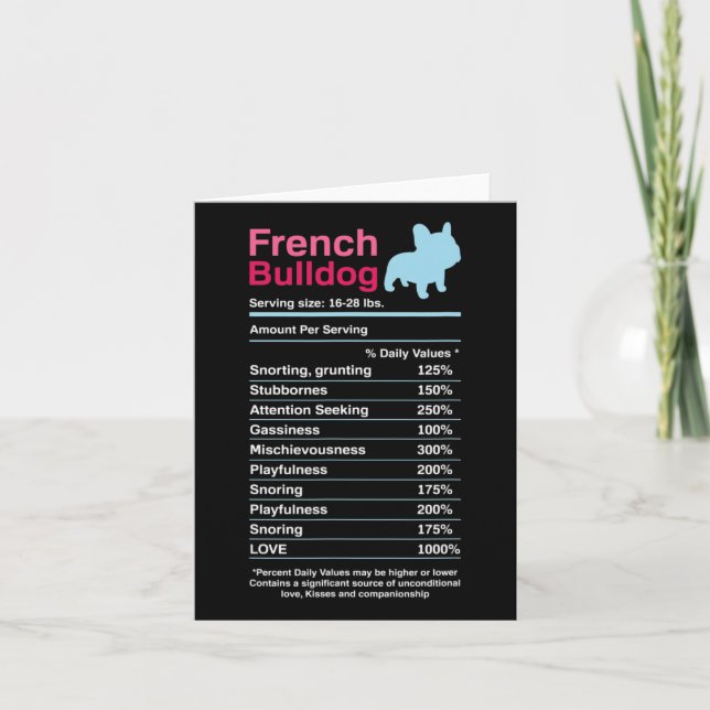 Tarjeta Listas de ingredientes de Bulldog francesas (Anverso)