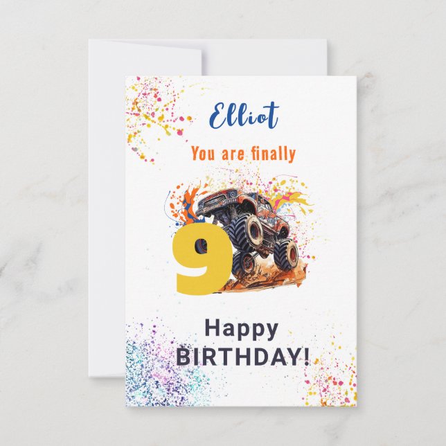 Tarjeta Listo para estrellar camión monstruo feliz cumplea (Anverso)