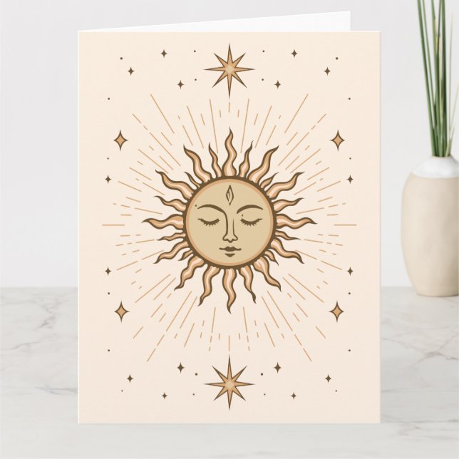 Tarjeta Litha Celestial Sun Face Summer Solstice Art (Anverso)