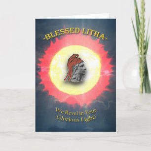 Tarjeta Litha, solsticio de verano, Dios sol en el cielo