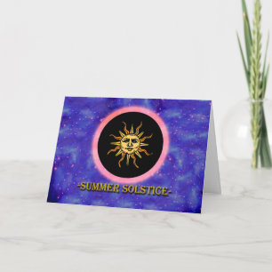 Tarjeta Litha, solsticio de verano, sol en el cielo