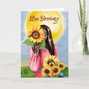 Tarjeta Litha Summer Solstice Sunflowe Lady Greet