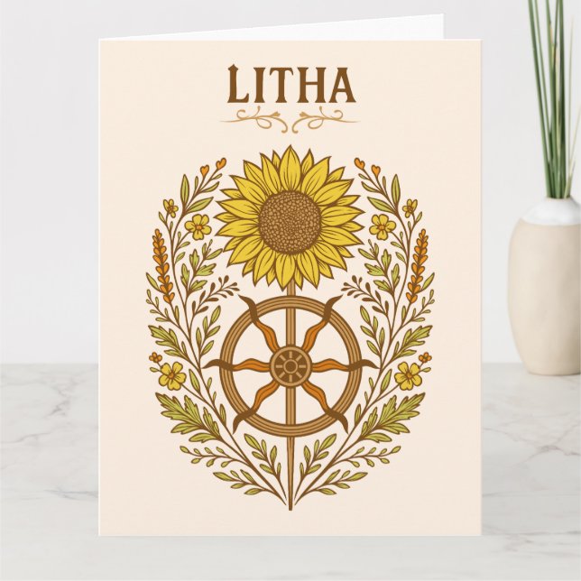 Tarjeta Litha Sunflower Wheel Summer Solstice Celestial  (Anverso)