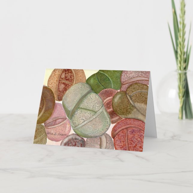 Tarjeta Lithops acuarela de Debra Lee Baldwin (Anverso)