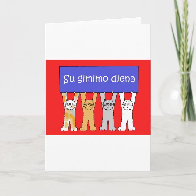 Tarjeta Lithuanian Happy Birthday Cartoon Cats (Anverso)