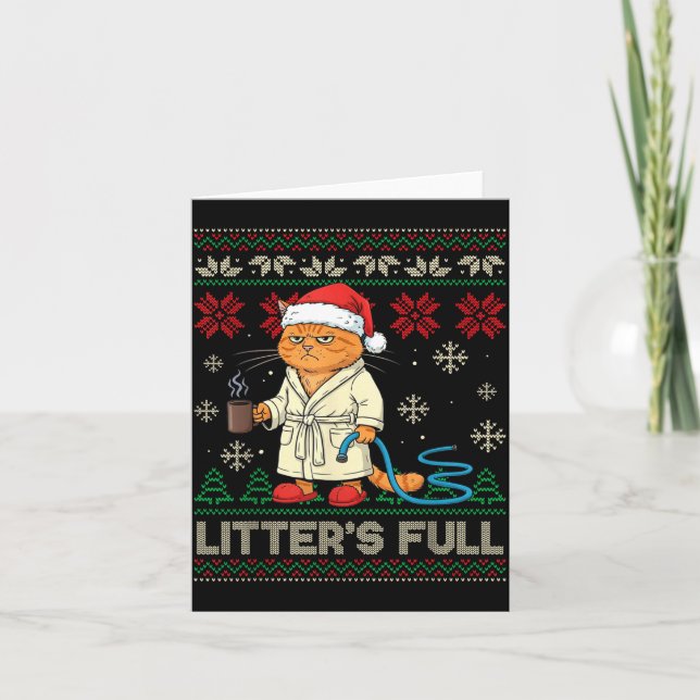 Tarjeta Litter’s Full Funny Cat Lovers Ugly Christmas Swea (Anverso)