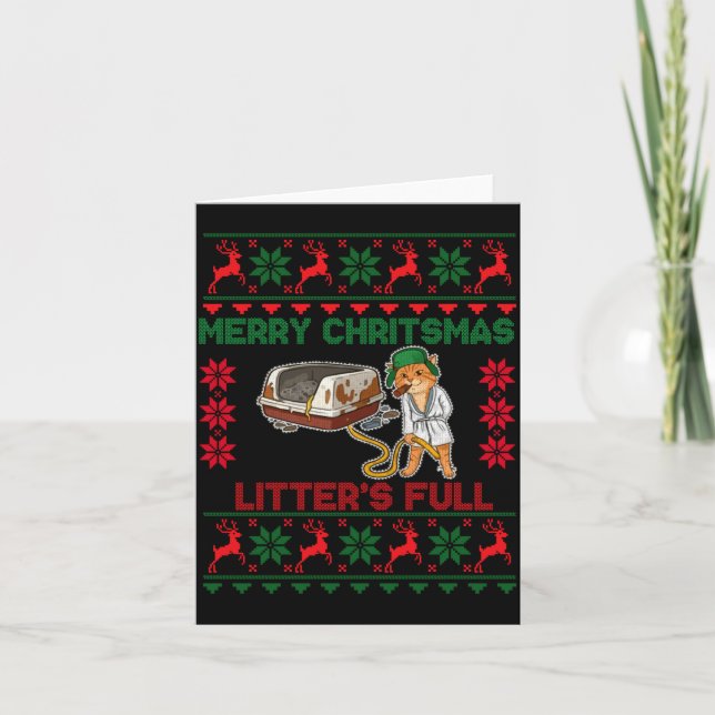 Tarjeta Litter's Full Merry Christmas Funny Cat Lover Ugly (Anverso)