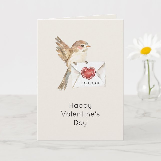 Tarjeta Little Bird I Love You Red Heart Valentine's Day (Planta pequeña)
