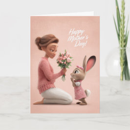 Tarjeta Little Bunny in Pink Bringing Mother's Day Flowers
