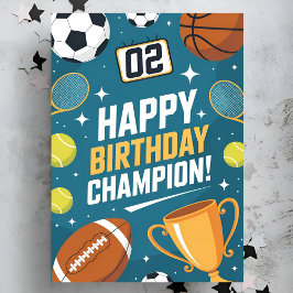 Tarjeta Little Champion Blue Sports Birthday