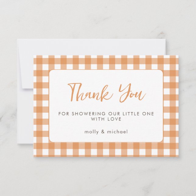 Tarjeta Little Cutie Pie Fall Pumpkin Gingham Baby Shower (Anverso)