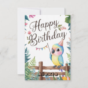 Tarjeta Little Editable Parrot Digital Birday