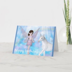 Tarjeta Little Fairy w Unicorn Happy Birday Card