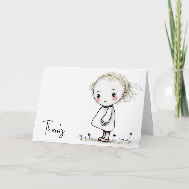 Tarjeta Little Girl Sketch Gracias (Anverso)