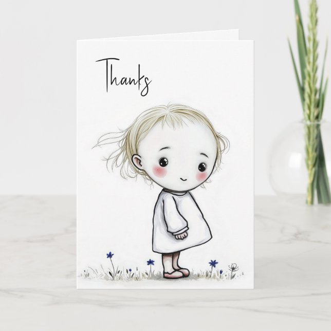 Tarjeta Little Girl Sketch Gracias (Anverso)