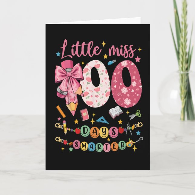 Tarjeta Little Miss 100 Days Smarter Cute School (Anverso)