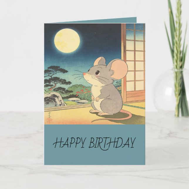 Tarjeta Little Mouse Moon Matsumoto Hoji Style Birthday (Anverso)