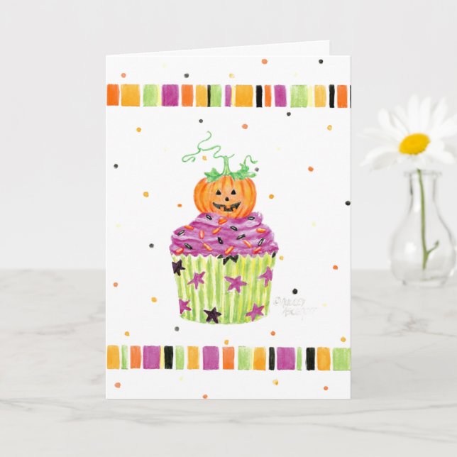 Tarjeta Little Pumpkin Cupcake Halloween Greeting Card (Planta pequeña)