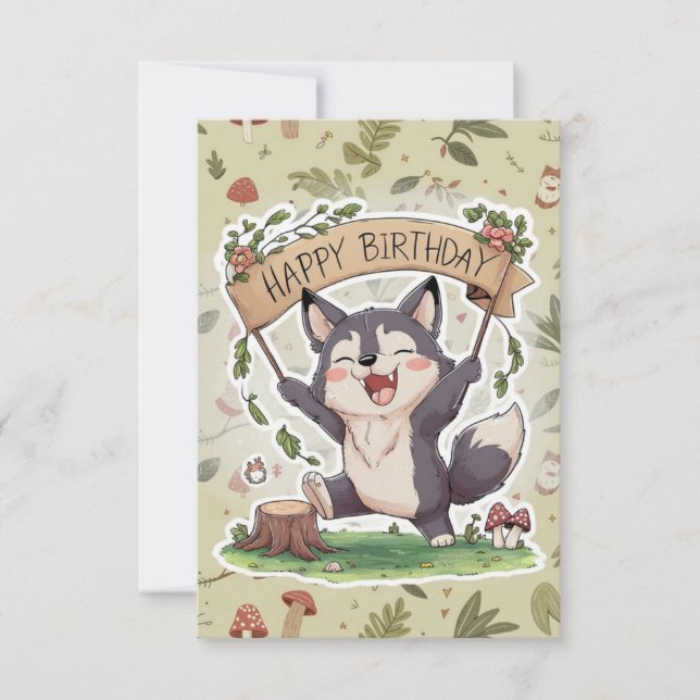 Tarjeta Little Simple Wolf Digital Birday (Anverso)