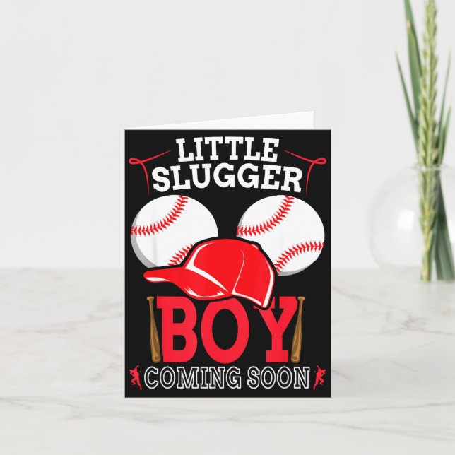 Tarjeta Little Slugger Boy Coming Soon Baby Announcement B (Anverso)