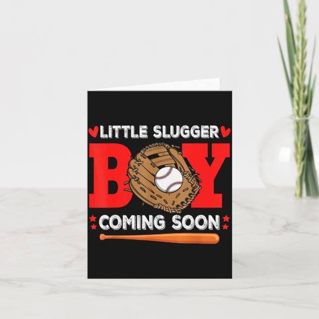 Tarjeta Little Slugger Boy Coming Soon Baby Announcement B (Anverso)
