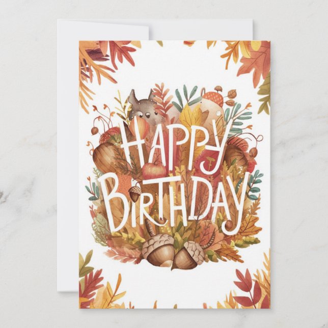 Tarjeta Little Woodland Otoño otoño feliz cumpleaños (Anverso)