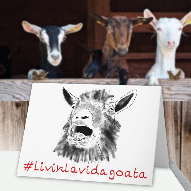 Tarjeta Livin La Vida Goata Graciosa gritando animal de ca (Funny screaming goat quote livin la Vida goata fun greetings card)