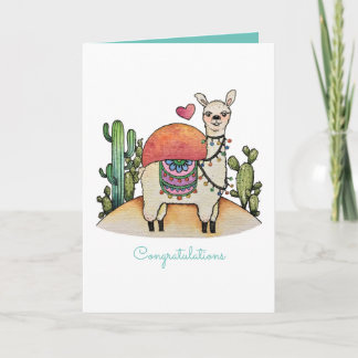 Tarjeta Llama acuarela con cactus