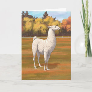 Tarjeta Llama blanca en la pastelería de otoño
