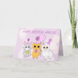 Tarjeta Llama caprichosa, cumpleaños de Chicas de gatitos